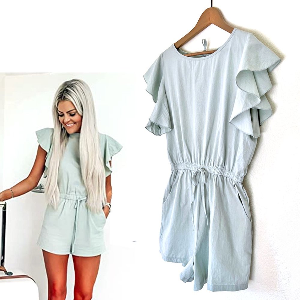 Angashion Ruffled Mint/Celadon Romper Size Large NWT